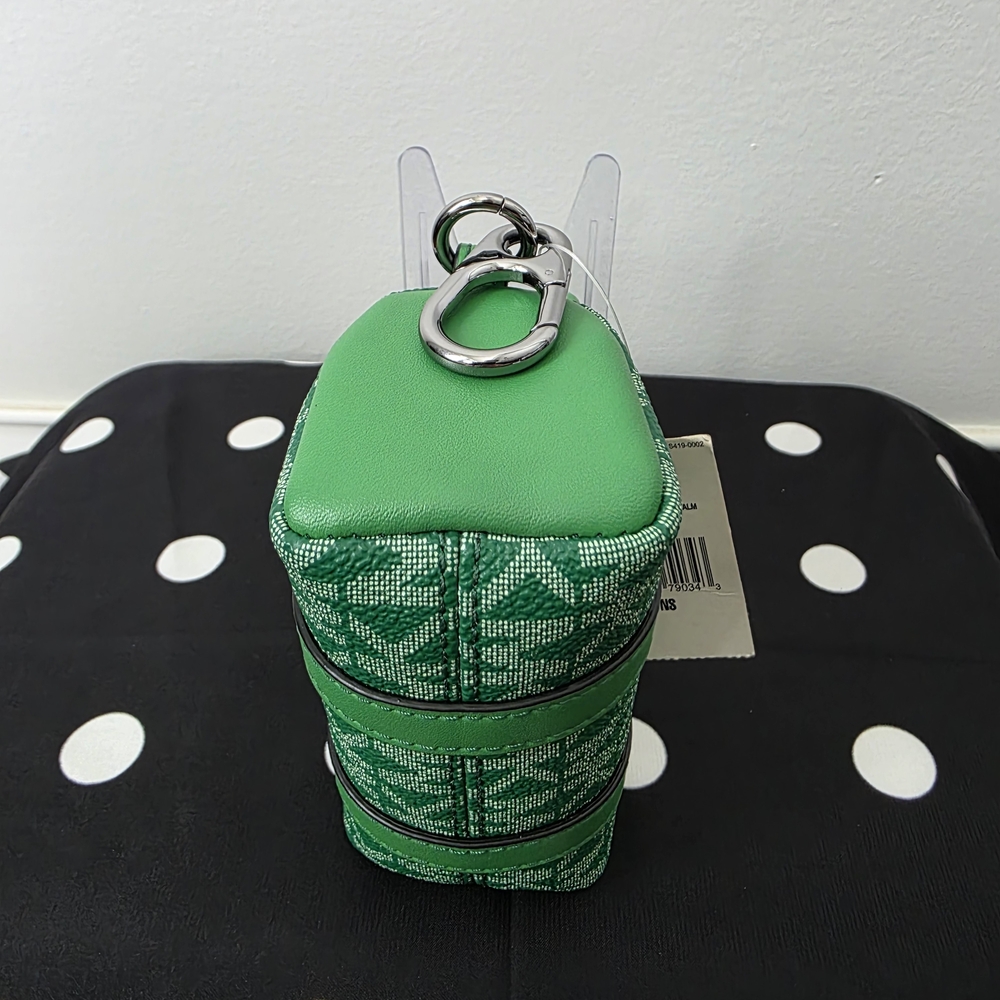Michael Kors Green Jacquard Micro Duffle Bag Charm Keychain NWT Logo Mini Pouch - Picture 6 of 15